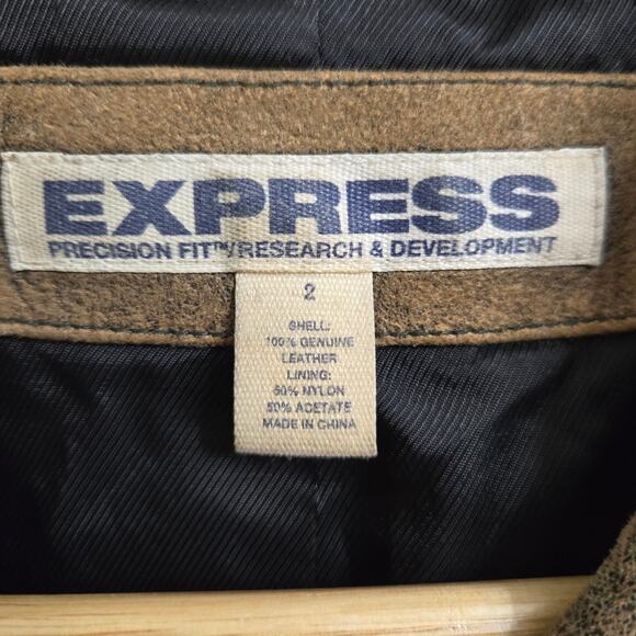 Express Womens Vtg Y2K Moto Brown Genuine Leather Suede Double Breasted Jacket 2 - Picture 9 of 12